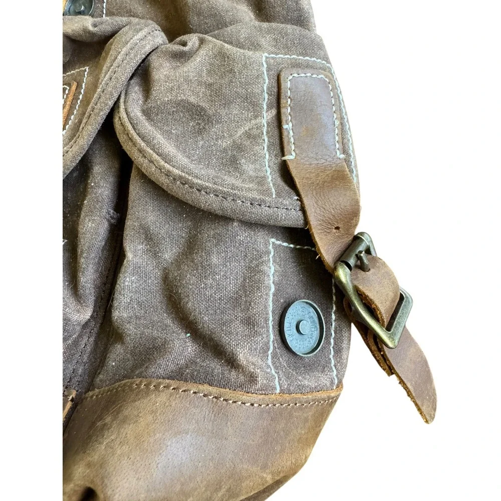 Vintage Style Waxed Canvas Leather Rucksack Backpack Buckle Flap Unisex